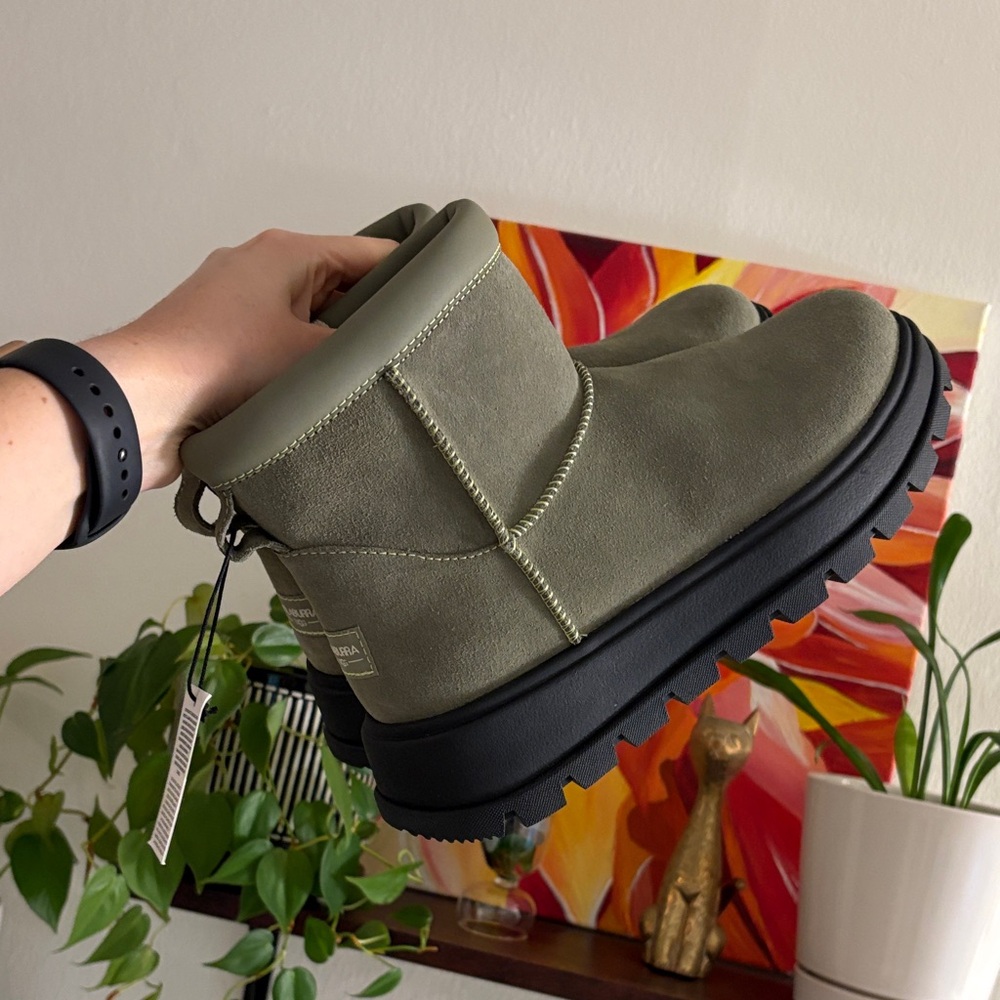 Koolaburra Olive Suede Lug Sole Ankle Booties
